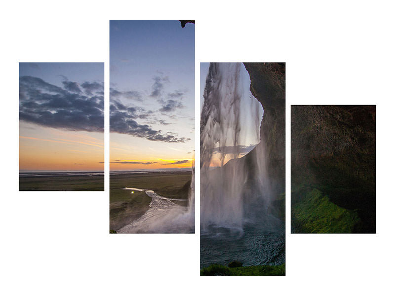 modern-4-piece-canvas-print-evening-mood-at-the-waterfall