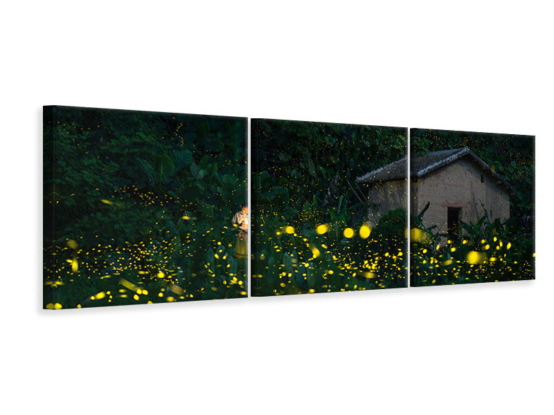 panoramic-3-piece-canvas-print-a-little-girl-and-firefly