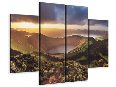 4-piece-canvas-print-azores-sete-cidades-sunset-panorama