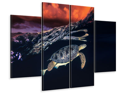 4-piece-canvas-print-green-turtle-and-sunset-sea-turtle