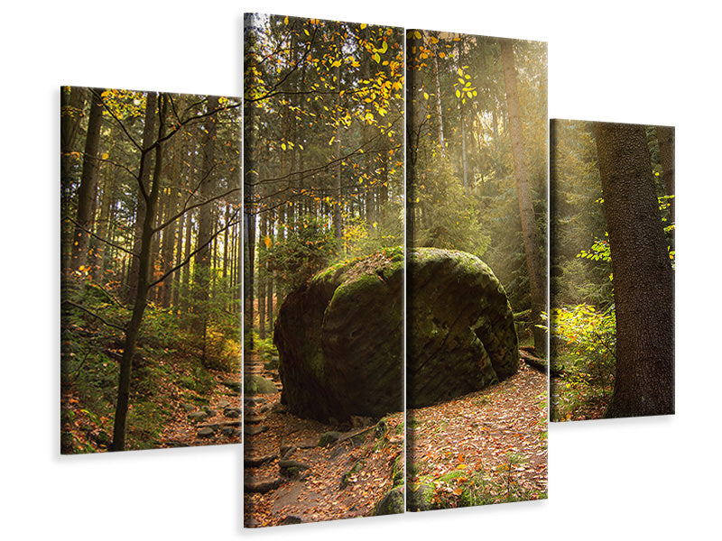 4-piece-canvas-print-the-rock-in-the-forest