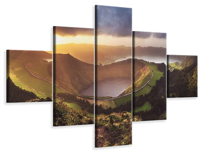 5-piece-canvas-print-azores-sete-cidades-sunset-panorama