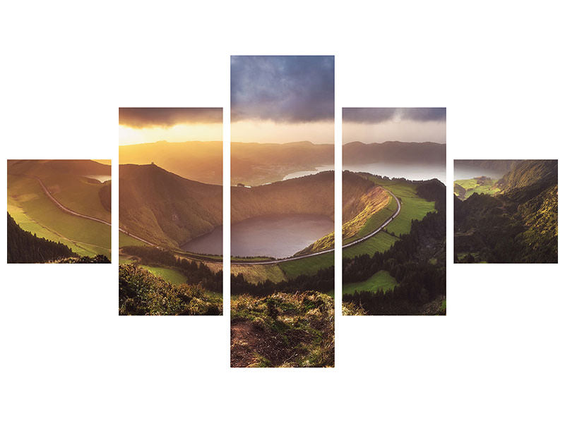 5-piece-canvas-print-azores-sete-cidades-sunset-panorama