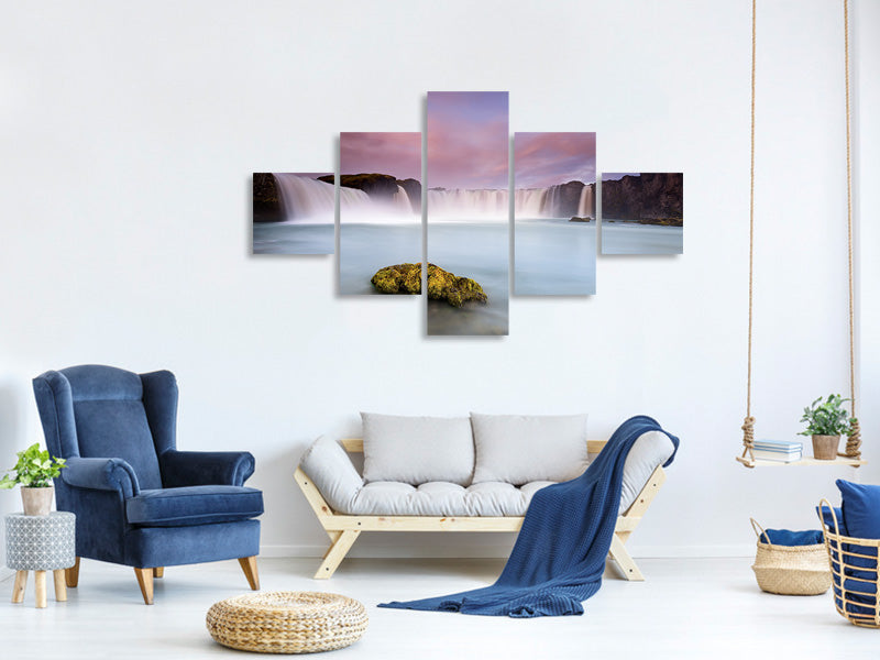 5-piece-canvas-print-godafoss-and-the-moon