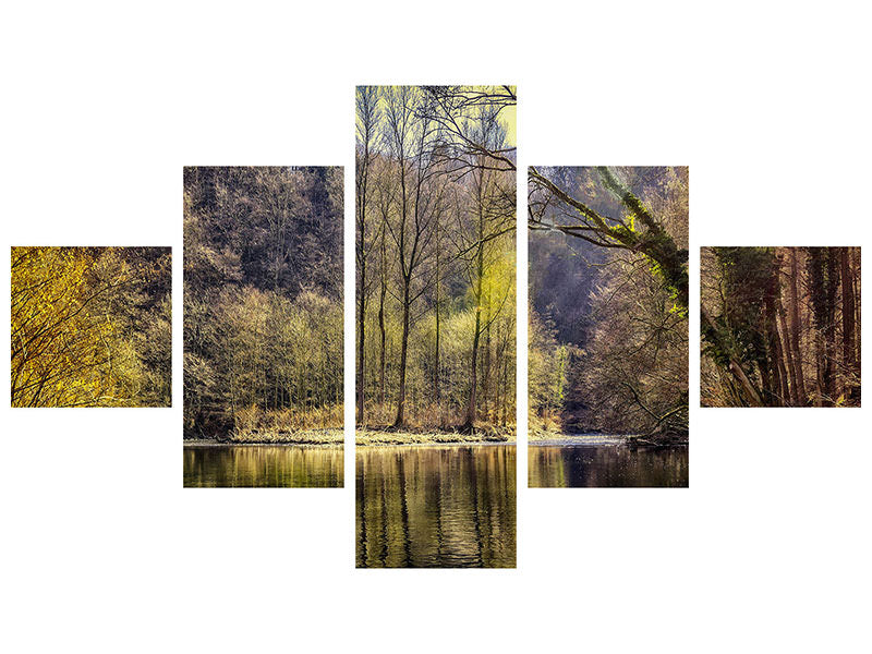 5-piece-canvas-print-lake-in-the-forest