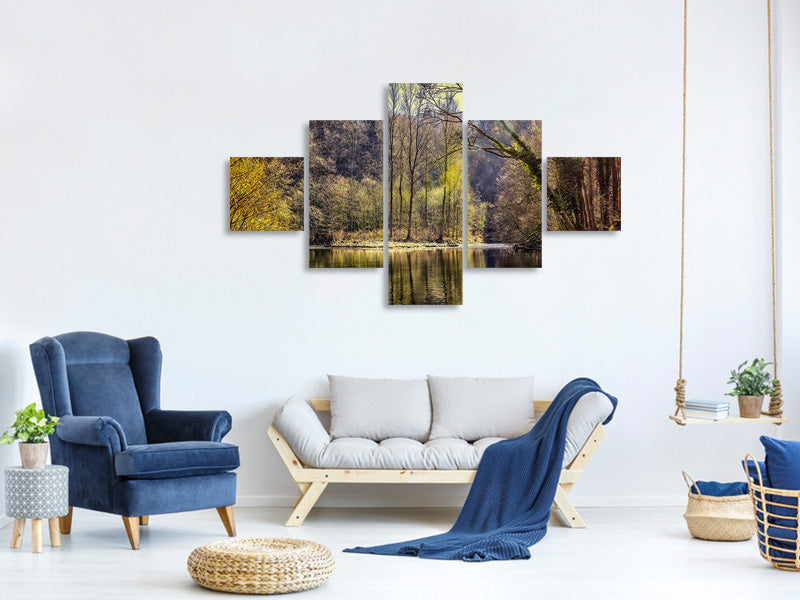 5-piece-canvas-print-lake-in-the-forest