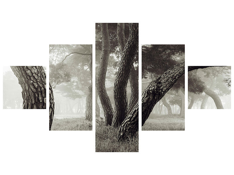 5-piece-canvas-print-pine-grove-in-fog