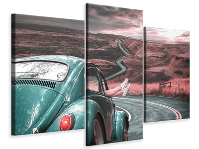 modern-3-piece-canvas-print-on-the-road-with-the-classic-car