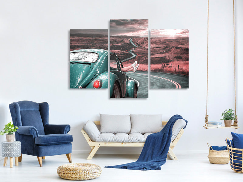 modern-3-piece-canvas-print-on-the-road-with-the-classic-car