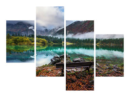 modern-4-piece-canvas-print-bench-by-the-lake