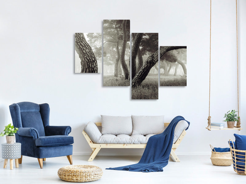 modern-4-piece-canvas-print-pine-grove-in-fog
