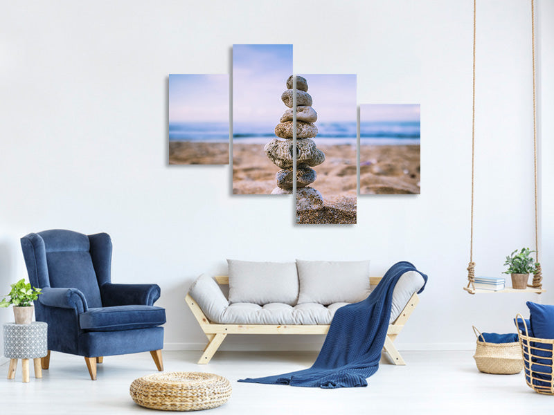 modern-4-piece-canvas-print-stone-pile-on-the-beach