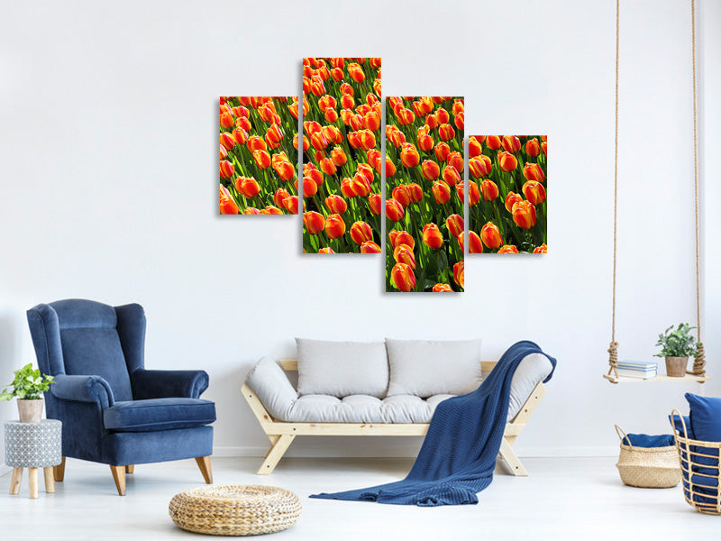 modern-4-piece-canvas-print-tulip-field-in-orange