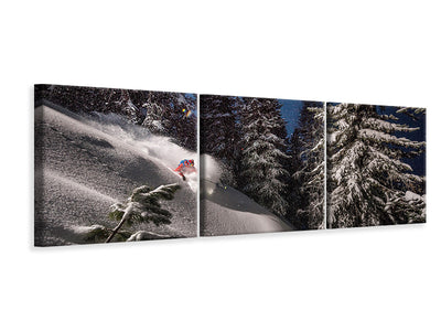 panoramic-3-piece-canvas-print-night-powder-turns-with-adrien-coirier