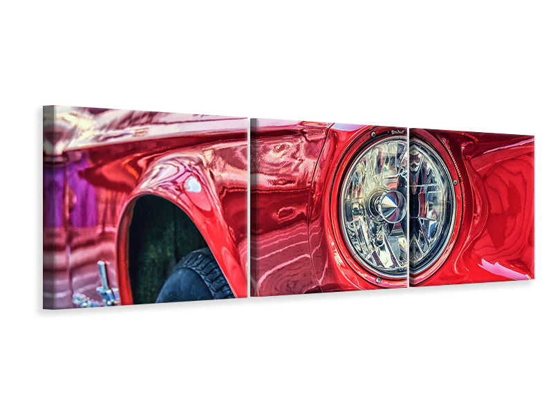 panoramic-3-piece-canvas-print-red-vintage-car